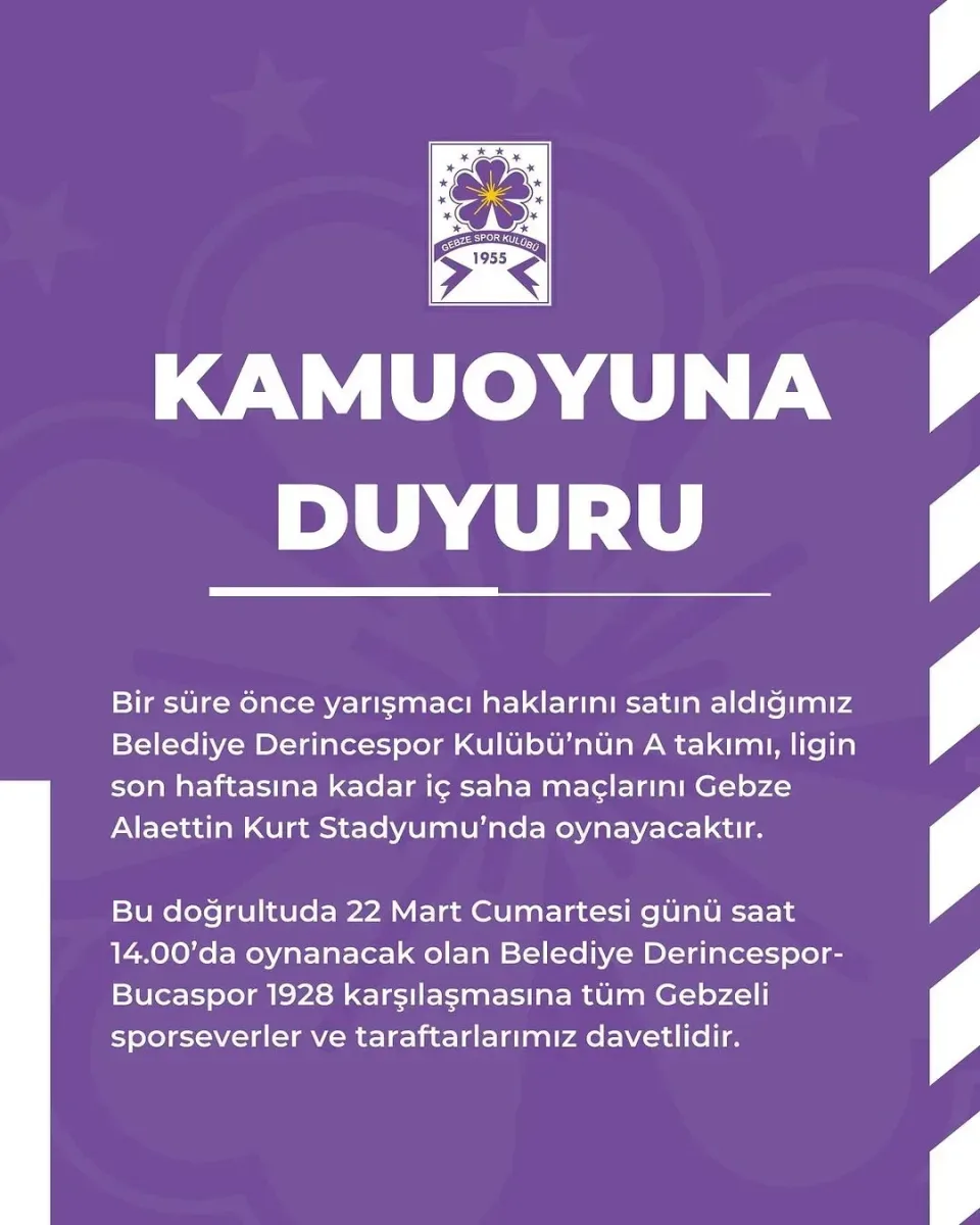 Belediye Derincespor, Maçlarını Alaettin Kurt Stadyumu’nda Oynayacak